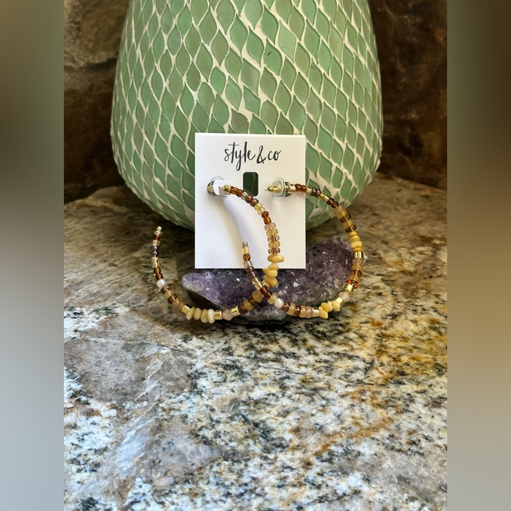 Style & Co Amber Colored Beaded Hoop Earrings